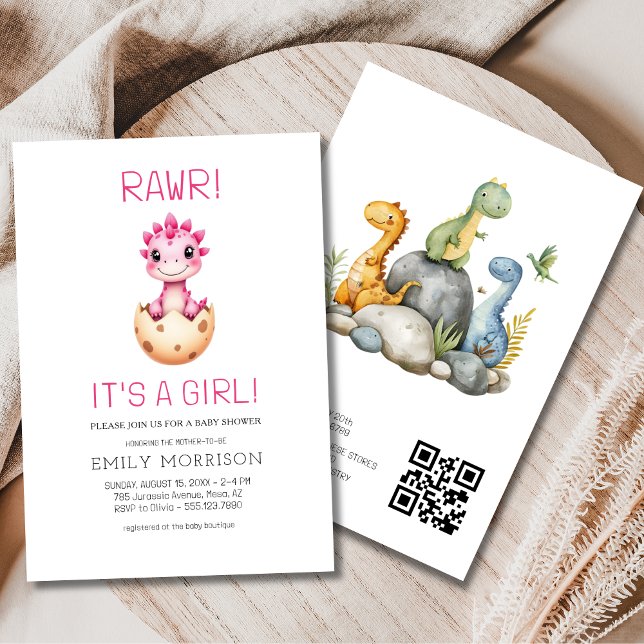 Cute It's a Girl Cute Dinosaur Baby Shower Einladung (Von Creator hochgeladen)