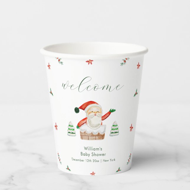 Cute It's Cold Outside Santa Baby Shower Welcome  Pappbecher (Vorderseite)