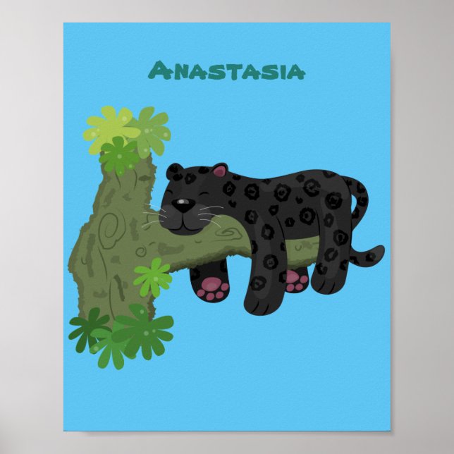 Cute jaguar black panther cat cartoon illustration poster (Vorne)