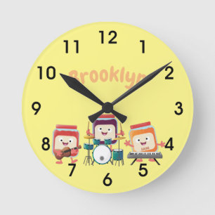 Cute jam session cartoon musician humour round clo runde wanduhr