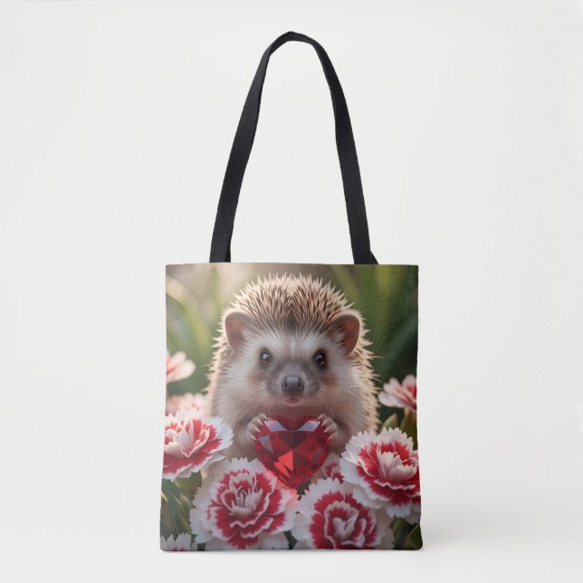 Cute January Hedgehog with Garnet Heart Tasche (Vorderseite)