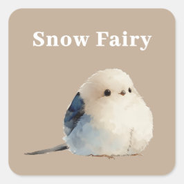 Cute Japanese Long-Tailed Tit Snow Fairy  Quadratischer Aufkleber