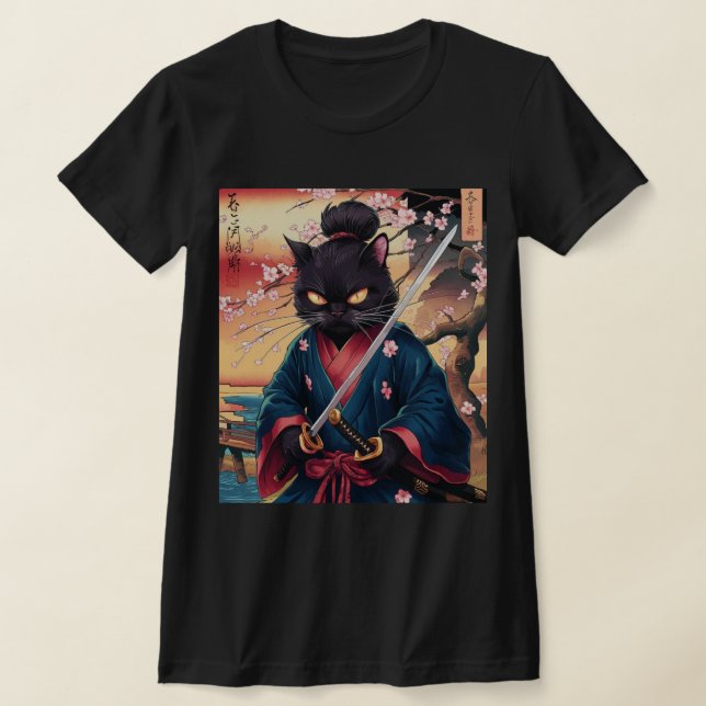 Cute Japanese Samurai Cat  T-Shirt (Ablage )