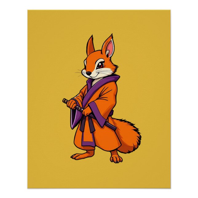 Cute Japanese Samurai Squirrel Poster (Vorderseite)