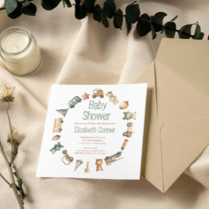 Cute Jouets Vintages Wreath Baby shower Invitation