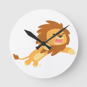 Cute Joyful Cartoon Lion Wall Clock Runde Wanduhr