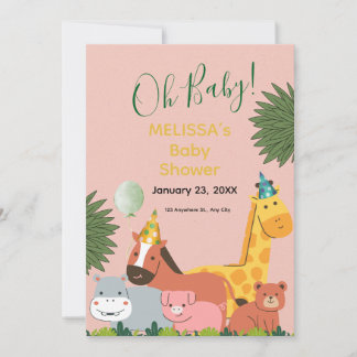 Cute Jungle Animal Baby Shower Invitation Einladung