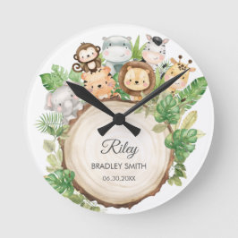 Cute Jungle Animals Greenery Kid's Bedroom Nursery Runde Wanduhr