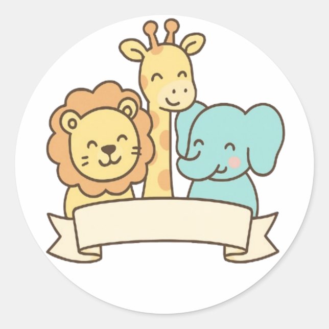 Cute Jungle Animals with Banner – Safari Nursery Runder Aufkleber (Vorderseite)