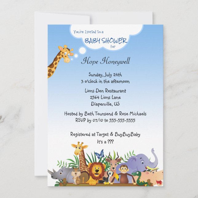 Cute Jungle Baby Douche ou Invitation Anniversaire (Devant)