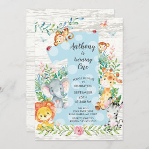 Cute Jungle Big One Boys Invitation Anniversaire