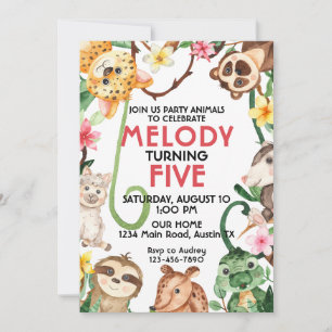 Cute Jungle Party Animaux Anniversaire Invitation