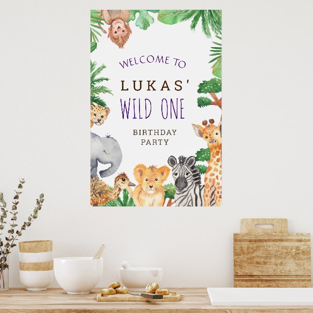 Cute Jungle Safari 1er anniversaire Affiche de bie (Cuisine)