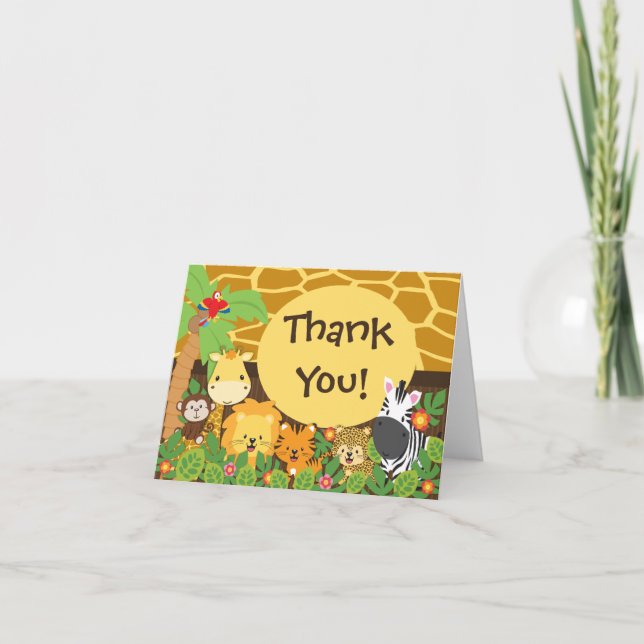 Cute Jungle Safari Animals Thank You Dankeskarte (Vorderseite)