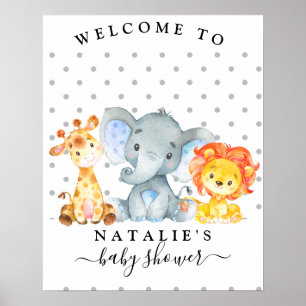 Cute Jungle Safari Boy Baby shower Affiche de bien