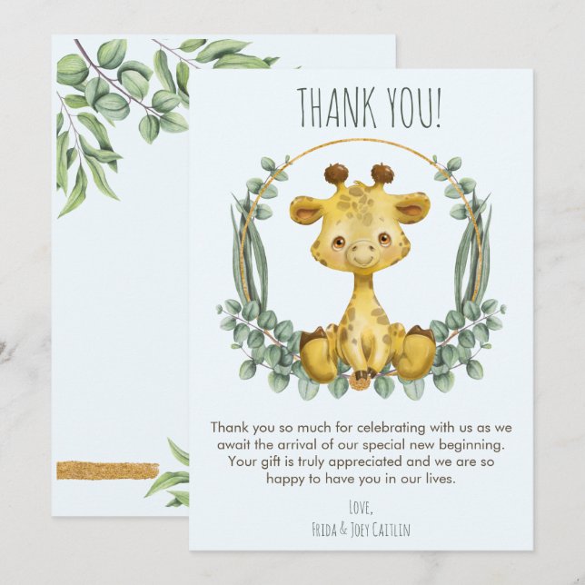 Cute Jungle Safari Giraffe Baby shower Merci (Devant / Derrière)