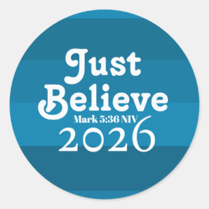 Cute Just Believe Faith Shades of Blue 2026 Runder Aufkleber