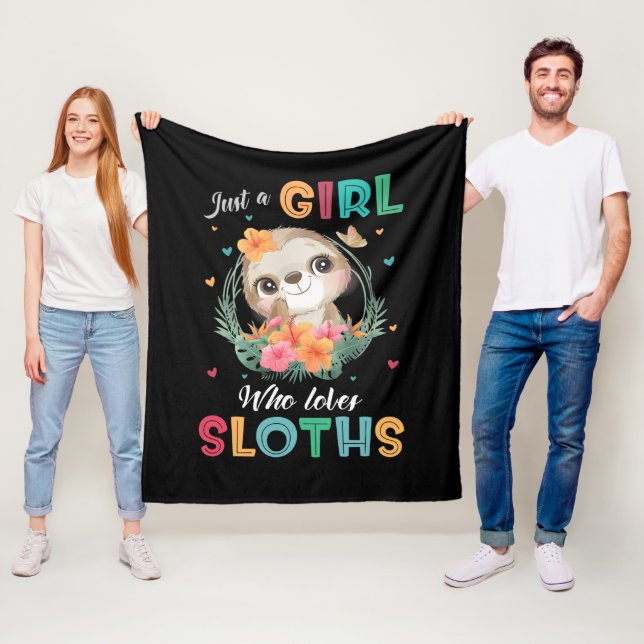 Cute just girl loves sloths word art  fleecedecke (Beispiel)