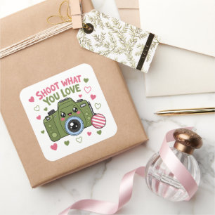 Cute Kamera Gestaltung - Fotografiere was du liebs Quadratischer Aufkleber