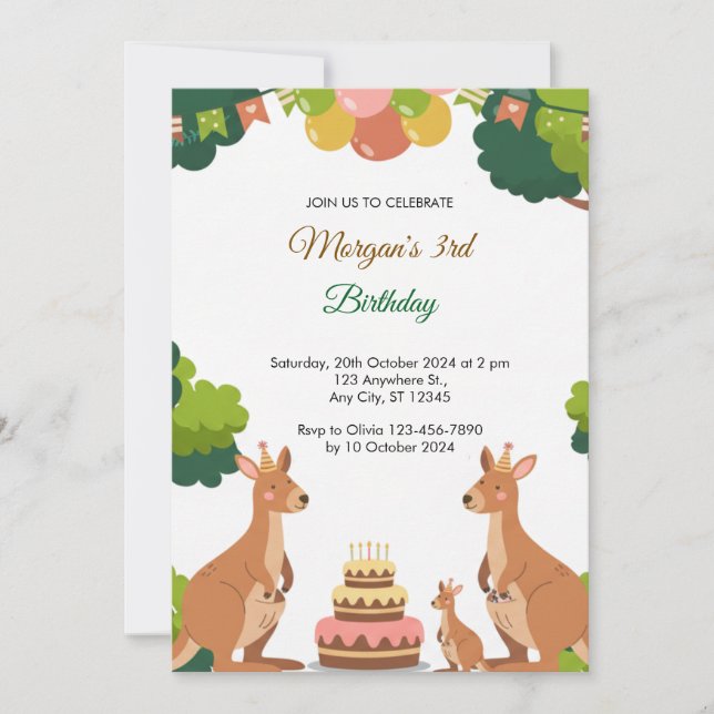 Cute Kangaroo fête Anniversaire Invitation (Devant)
