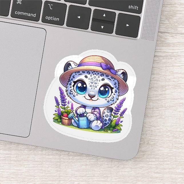 Cute Kawai Flower Gardening Snow Leopard Stickers  (Détail)