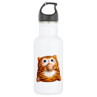 Cute Kawaii 3D Tiger with Boba Tea Stainless Steel Edelstahlflasche