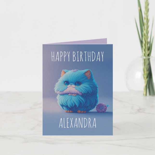 Cute kawaii angora chat plié carte d'anniversaire (Devant)