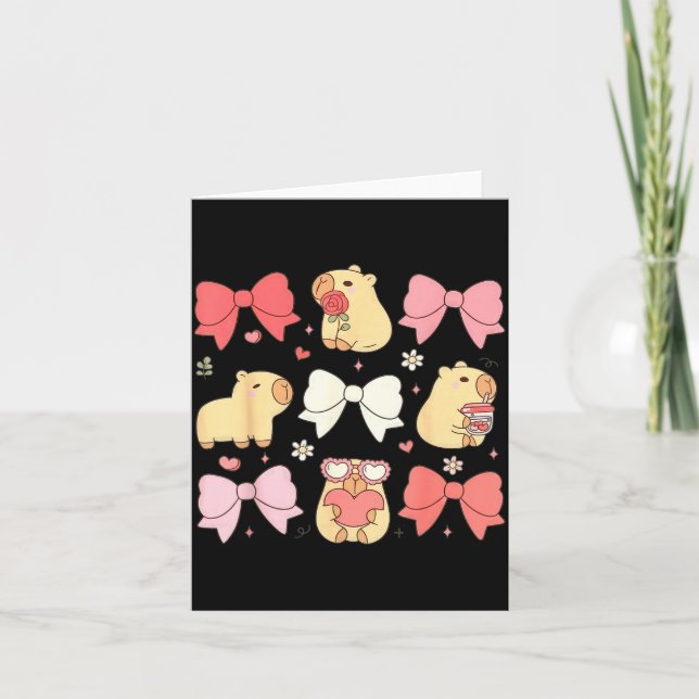 Cute Kawaii Animals And Nk Coquette Bows Aesthetic Karte (Vorderseite)