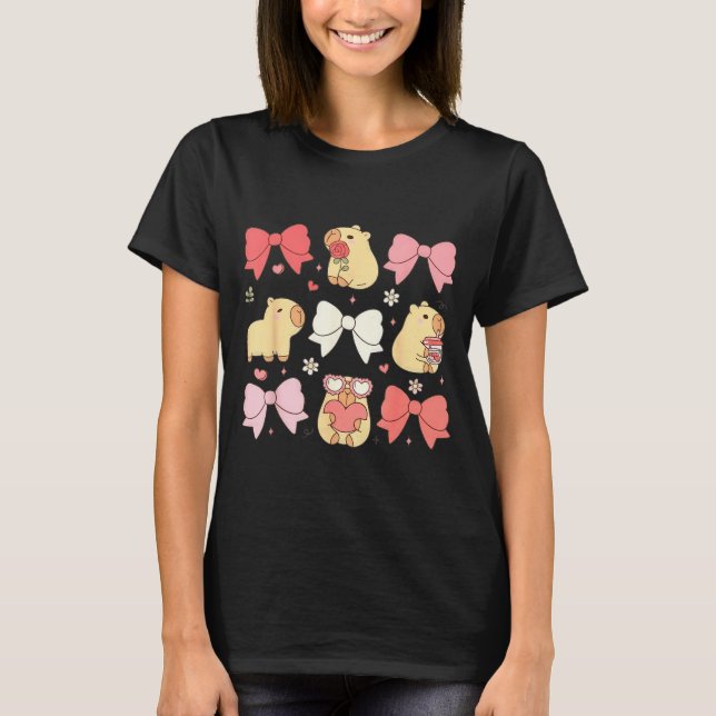 Cute Kawaii Animals And Nk Coquette Bows Aesthetic T-Shirt (Vorderseite)