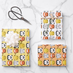Cute kawaii animaux enveloppant du papier