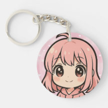 Cute Kawaii Anime Girl Face Keychain
