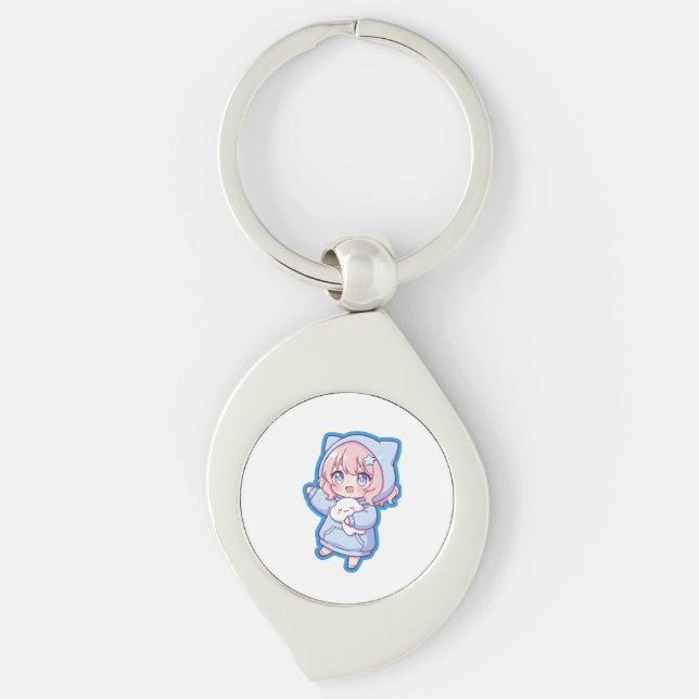 Cute Kawaii Anime Girl Sticker Schlüsselanhänger (Vorderseite)