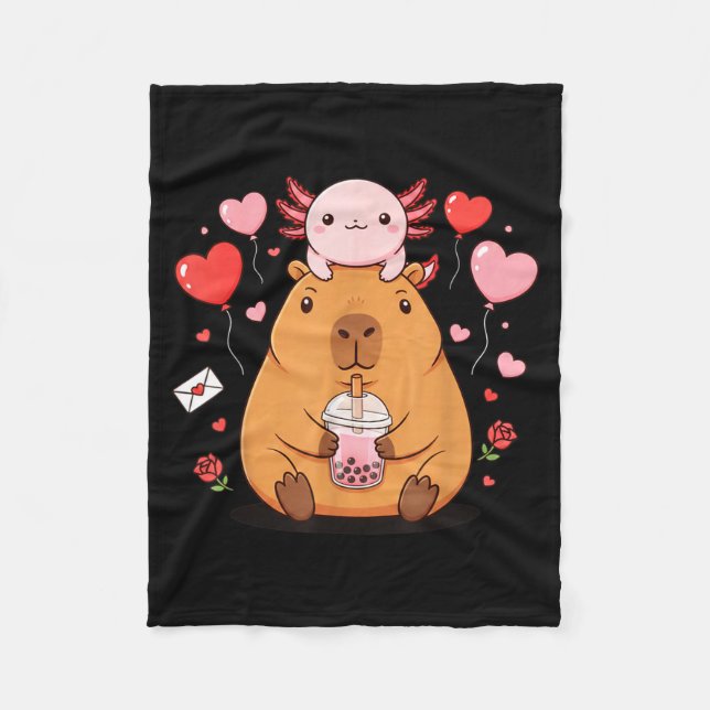 Cute Kawaii Axolotl Capybara Bubble Tea Boys Girls Fleecedecke (Vorderseite)