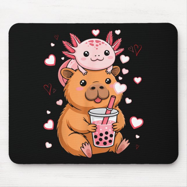 Cute Kawaii Axolotl Capybara Bubble Tea Boys Girls Mousepad (Vorne)