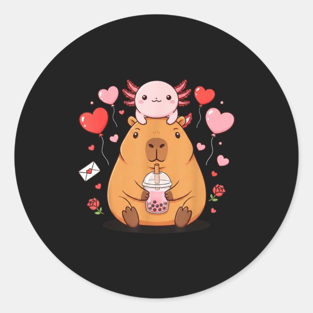 Cute Kawaii Axolotl Capybara Bubble Tea Boys Girls Runder Aufkleber (Vorderseite)