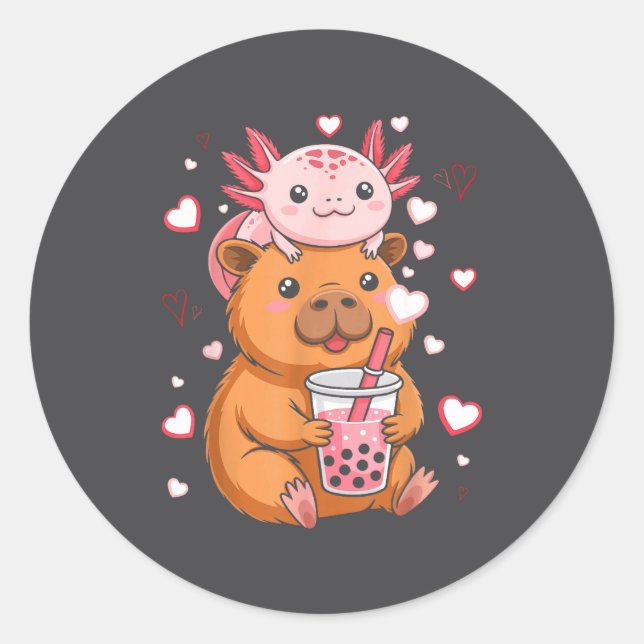 Cute Kawaii Axolotl Capybara Bubble Tea Boys Girls Runder Aufkleber (Vorderseite)