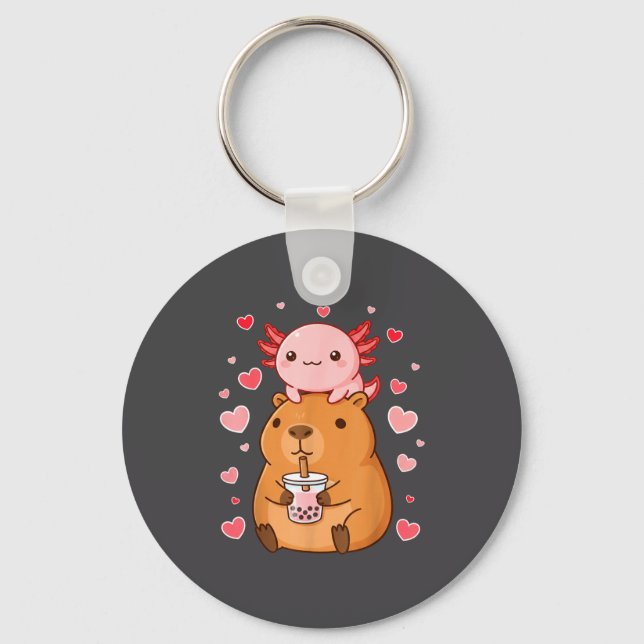 Cute Kawaii Axolotl Capybara Bubble Tea Boys Girls Schlüsselanhänger (Vorderseite)