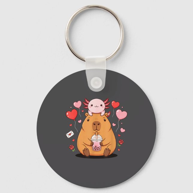 Cute Kawaii Axolotl Capybara Bubble Tea Boys Girls Schlüsselanhänger (Vorderseite)