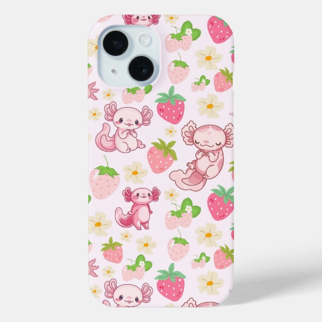 Cute Kawaii Axolotl & Strawberry Seamless Pattern Case-Mate iPhone Hülle (Rückseite)