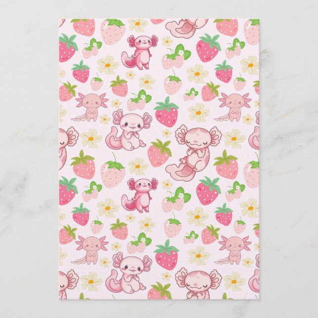 Cute Kawaii Axolotl & Strawberry Seamless Pattern Einladung (Vorderseite)
