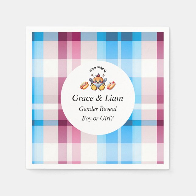 Cute Kawaii Baby-Q Gender Reveal Party Serviette (Vorderseite)