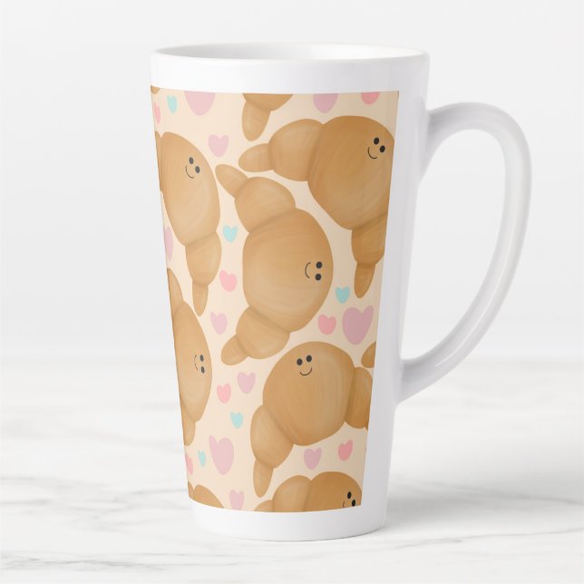 Cute Kawaii Bakery Happy Croissant Pastel Milchtasse (Rechts)