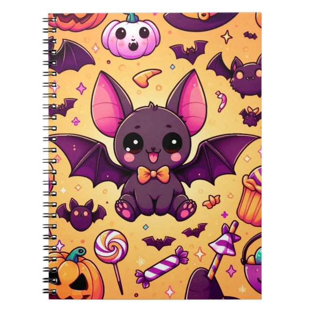 Cute kawaii bat candy halloween notizblock (Vorderseite)