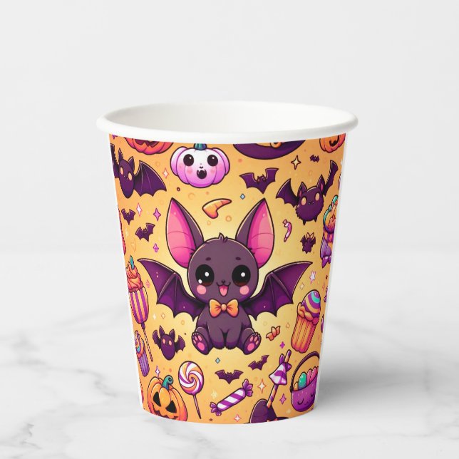 Cute kawaii bat candy halloween pappbecher (Vorderseite)