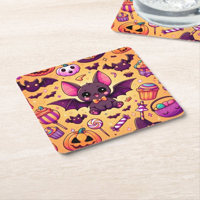 Cute kawaii bat candy halloween rechteckiger pappuntersetzer (angewinkelt)