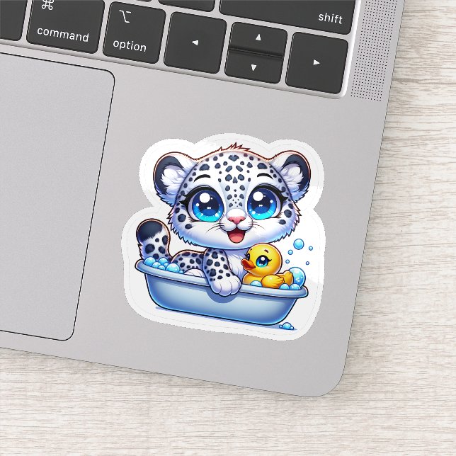Cute Kawaii Bath Snow Leopard Sticker (Detail)