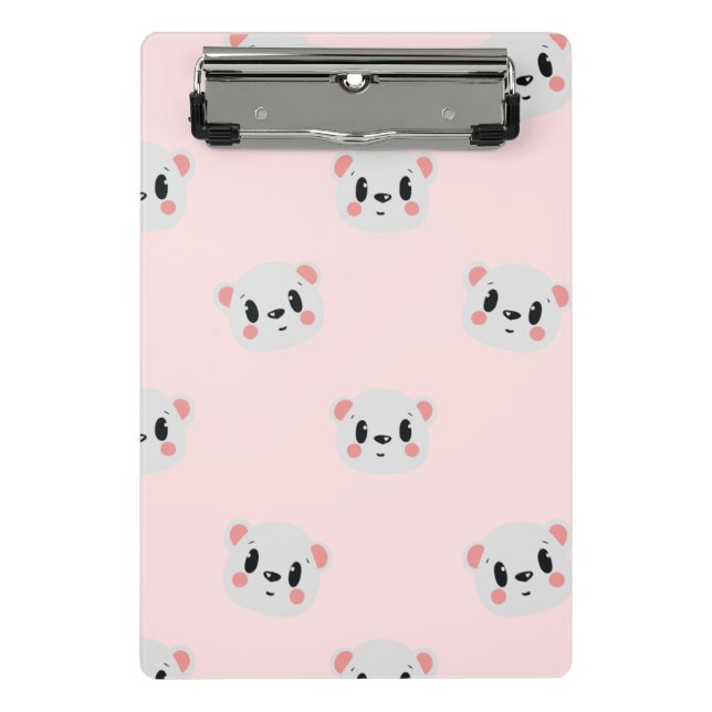 Cute Kawaii Bear Face Pattern on Pastel Pink Mini Klemmbrett (Vorderseite)