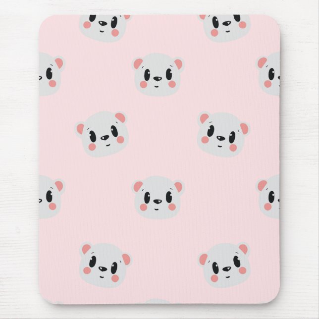 Cute Kawaii Bear Face Pattern on Pastel Pink Mousepad (Vorne)