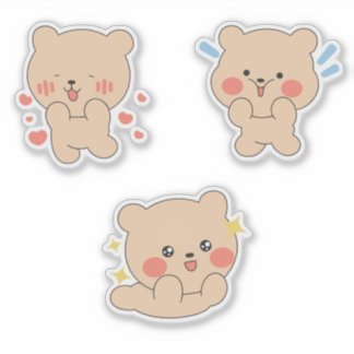 Cute Kawaii Bear Sticker | Adorable Blushing Bear 