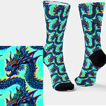 Cute Kawaii Blue Baby Dragon on Aqua  Socken<br><div class="desc">Cute Kawaii Blue Baby DragonSocks - -  Images are mirrored for symmetry when being worn - - see more great sock designs in my store.</div>